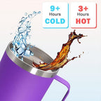 20 oz Tumbler with Handle and Lid Insulated Travel Coffee Mug Purple 12P - Image 4