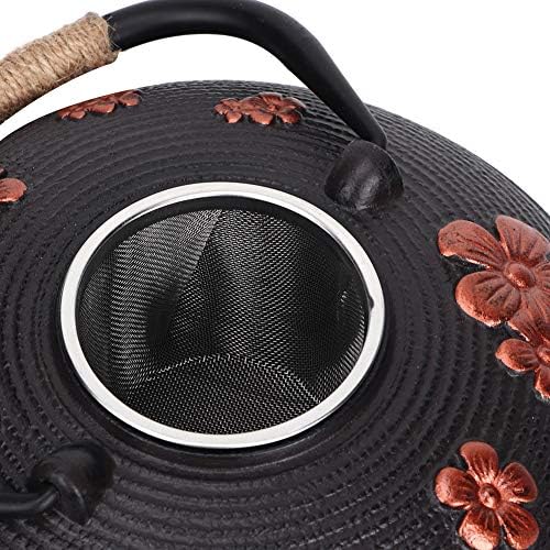 Cast Iron Teapot, 900ML Japanese Tetsubin Tea Kettle with Red Oriental Cherry Pattern for Loose Leaf Tea - Image 3
