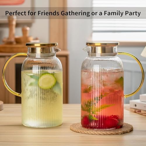 Buaic Glass Pitcher with Lid, 68 oz/ 2L Clear Glass Water Pitcher - Image 5