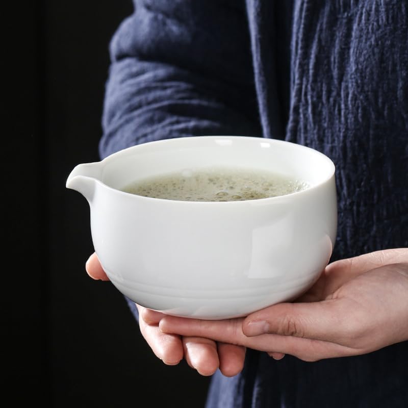 Japanese Matcha Tea Set of 4 Ceremony Matcha Kit with Matcha Bowl(Chawan) with Pouring Spout, Matcha Whisk (Chasen), Scoop (Chashaku), Ceramic Whisk Holder for Japanese Tea Ceremon White - Image 3