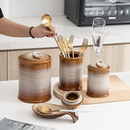 Nihow Food Storage Jar,Ceramic Canister Sets for The Kitchen,Set of 3,Brown - Image 5