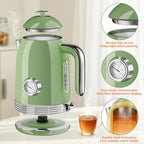 Electric Kettle, 1.7L Tea Kettle with Thermometer, Retro Green - Image 4