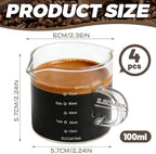 ASelected 4 Pack Espresso Cups with Wood Handle, 100ml/3.5oz Double Spout Glass Measuring Cup with Dual Scale, Clear Espresso Shot Glass with V-Shaped Mouth - Image 2