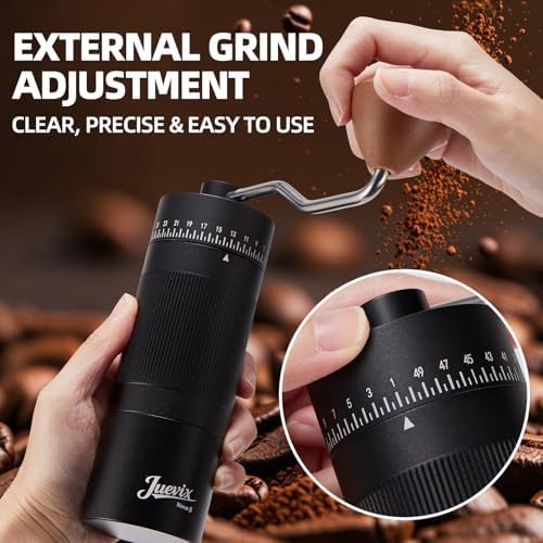 Manual Coffee Grinder with External Adjustment, Six-Star Stainless Steel Conical Burr, Adjustable Hand Grinder for Espresso, Pour Over, French Press,Black - Image 3