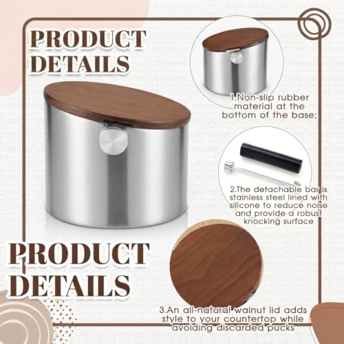 Reallnaive 5.3in Espresso Knock Box with Lid, Stainless Steel, Round - Image 4