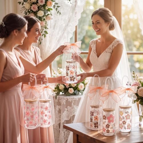Mumufy 16 Sets Boho Daisy Cute Glass Cups Bulk with Lids and Straws 16 O - Image 4