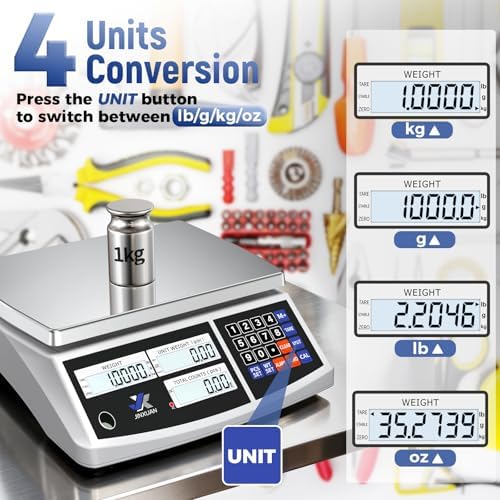 Industrial Counting Scales 33lb/15kgx0.1g Precision Digital Bench Scale lb/g/kg/oz Electronic Inventory Scale for Small Parts Coins, Gram Scale Parts Scale with Stainless Steel Platform Backlit LCD - Image 3