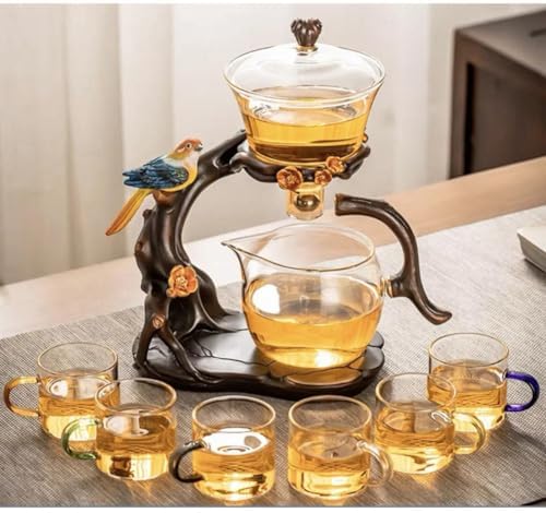 300ML Loose Leaf Tea Steeper,Tea Infuser for Loose Leaf Tea,Glass teapot,Tea Sets for Adults,Kettle teapot,Tea Steeper for Loose Tea,Tea Maker,Glass Tea Kettle(Bird+6 Cups) by Unknown