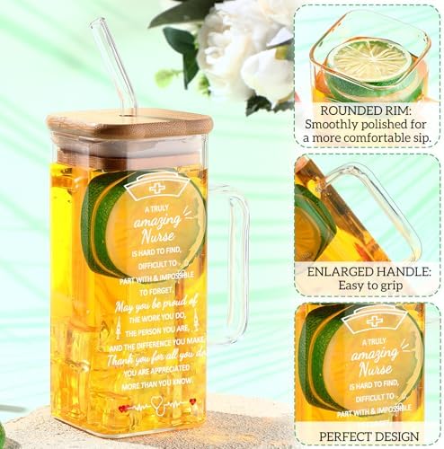 10 Pack Nurse Appreciation Gifts for Women 13.5 oz Clear Glass Cup Bulk Coffee Drinking Cup with Bamboo Lid and Straw for Nurse Assistant Practitioner Nursing Rn Employee Gifts - Image 4