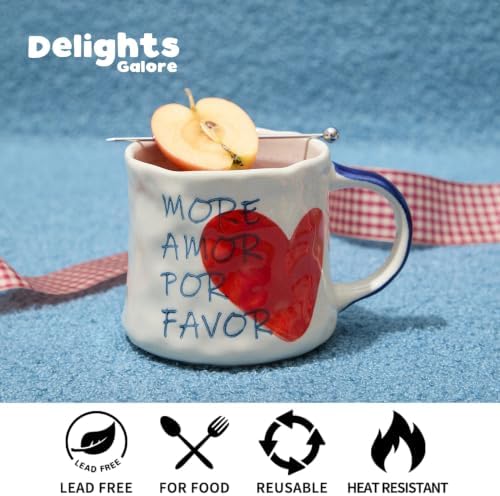 16oz Hand-painted Heart and Stripe Ceramic Mug Set of 4, Large Capacity Tea Milk Coffee Cups, Romantic Valentine Birthday Housewarming Gift for Women Coffee Lovers, Microwave & Dishwasher Safe - Image 6