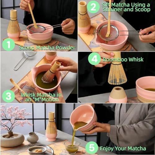 Matcha Whisk Set,7-Piece Ceramic Matcha Bowl & Bamboo Whisk Kit with Spout, Sifter, Scoop,Holder,Rest & Towel for Traditional Japanese Tea Ceremony,Ideal Gift for Matcha Lovers (Blue) - Image 4