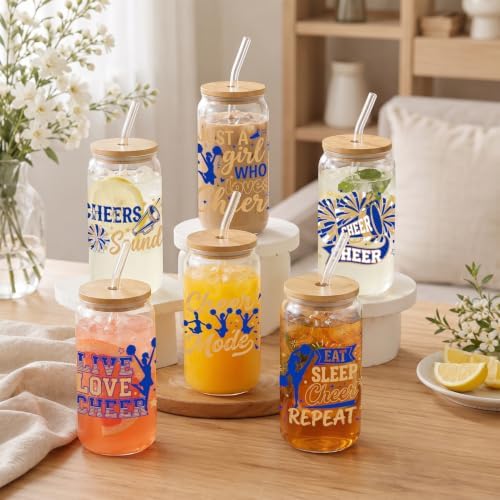 Glass Cups with Lids and Straws, 6Pack, 16oz, Cheerleader - Image 6