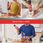 BLACK+DECKER Kitchen Wand Cordless Immersion Blender, 3 in 1 Multi Tool Set, Hand Blender with Charging Dock, Whisk and Milk Frother, Red (BCKM1013KS06) - Image 3