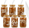Glass Cups with Lids and Straws, 6Pack, 16oz, Inspirational Health by Culudea