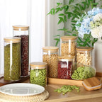 Qinyoung 24 Pcs Glass Storage Jars Square Round Food Storage Containers with Airtight Bamboo Lids Glass Canisters Pantry Jars Seasoning Organizer for Kitchen Spice Flour Cookie Coffee Beans Pasta - Image 5