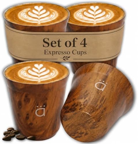 Kalmateh Heat Resistant Espresso Cups Set of 4 – Double Wall Insulated Stainless Steel Espresso Cup Set – Unbreakable 2.7oz / 80ml Demitasse Coffee Cups by Kalmateh