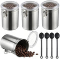 4 Pcs Stainless Steel Canister Set with Spoons, Coffee Storage Container with Clear Airtight Lids and Secure Lock Buckles, 4.9 x 7.1 in, for Coffee Beans, Sugar, Tea, Grains, Flour, Snack by LUMINFLY