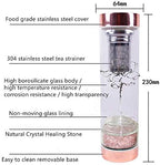 AITELEI Natural Gemstone Quartz Crystal Water Bottle, Crystal Elixir Infused Gem Water Bottle for Healing and Wellness - Double Wall Glass Bottle with Tea Infuser and Tea Strainer 400ML - Image 3