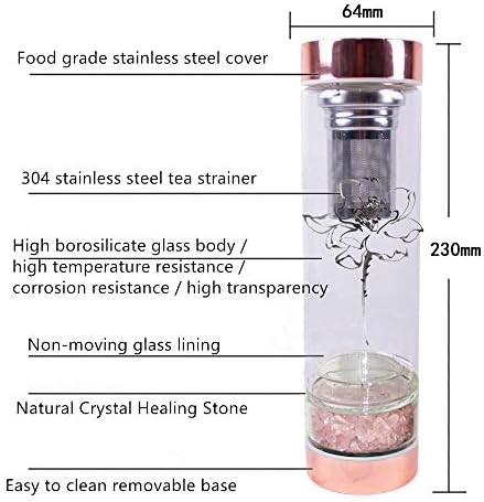 AITELEI Natural Gemstone Quartz Crystal Water Bottle, Crystal Elixir Infused Gem Water Bottle for Healing and Wellness - Double Wall Glass Bottle with Tea Infuser and Tea Strainer 400ML - Image 3