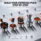 51mm Espresso Accessories Kit, 8PCS Coffee Tamper Set with Wooden Station, WDT Tool, Distributor, Puck Screen, Dosing Funnel, Brush & Latte Art Pen Complete for 51mm Portafilter Home Barista - Image 6