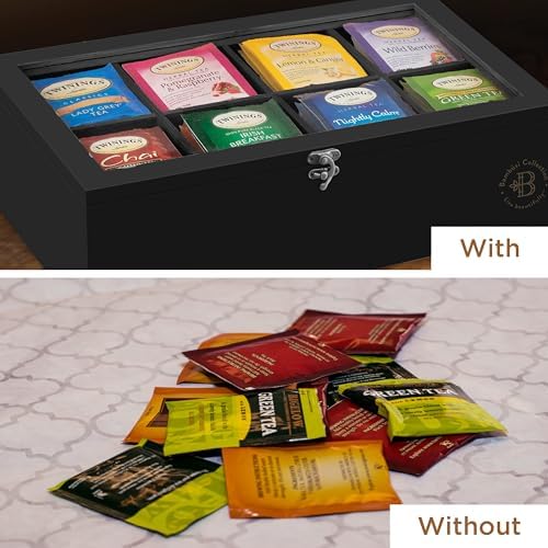 Bambüsi Tea Bag Organizer - Bamboo Tea Box Organizer Storage Box, Tea Bag Holder with Acrylic Window, Magnetic Lid Keeps Tea Bags Fresh - Ideal Gifts Tea Organizer Caddy (Tea Not Included) - Black - Image 7