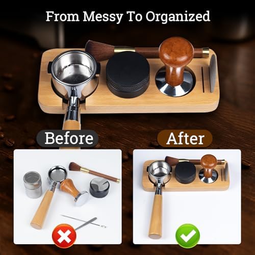 28PCS Espresso Accessories Kit,51mm Espresso Tamper Tools,Includes Wood Station,Distributor,Stirrer,Dosing Funnel,Brush,Puck Screen,Frothing Pitcher,Latte Pen,Powder Ring,Towel,Decorative Stencils - Image 2