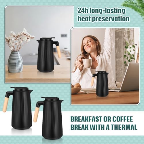 Ziliny 2 Pcs 34 oz Thermal Coffee Carafe for Keeping Hot/Cold Double Wall Vacuum Carafe with Insulated Glass Liner and Wood Handle Coffee Pot Container for Drinks Milk Tea Chocolates(Black) - Image 6