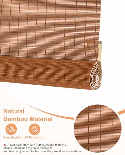 36" W x 72" H Cordless Bamboo Roller Shades for Interior, Brown - Image 5
