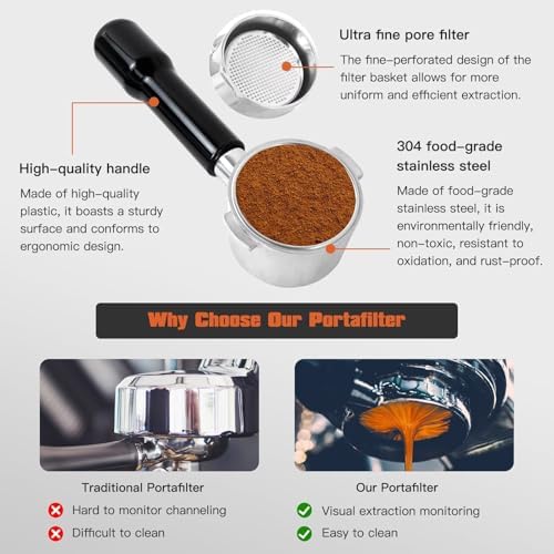 2026 New 51mm Bottomless Portafilter for Delonghi ECP3420/ECP3120/EC155/BCO430/EC260, 2 Ears, with Stainless Steel Double Shot Capacity Cup Filter Basket - Image 5
