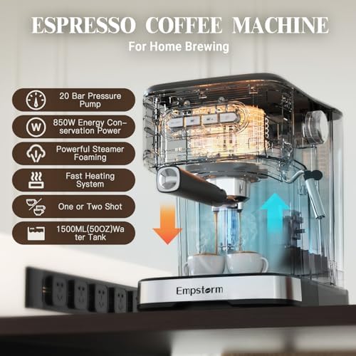 20 Bar Espresso Machine with Milk Frother Steam, Stainless Steel 1100W - Image 2