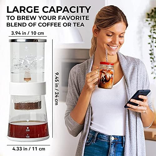 Ice Drip Coffee Maker 14oz Cold Brew Coffee Smooth Dripper Slow Cold Drip Iced Coffee Concentrate Brewer with Adjustable Water Flow, Stainless Steel Filter - Image 2