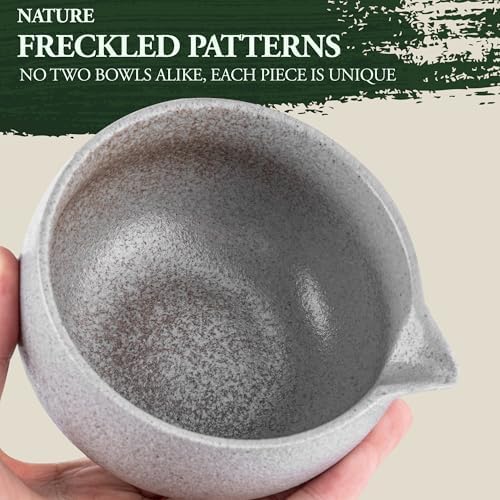 Stone-Texture Gray Matcha Whisk Set with Pouring Spout – Japanese Matcha Kit with Handcrafted Ceramic Bowl, Bamboo Whisk, Scoop, and Holder for Authentic Tea Ceremony - Image 5