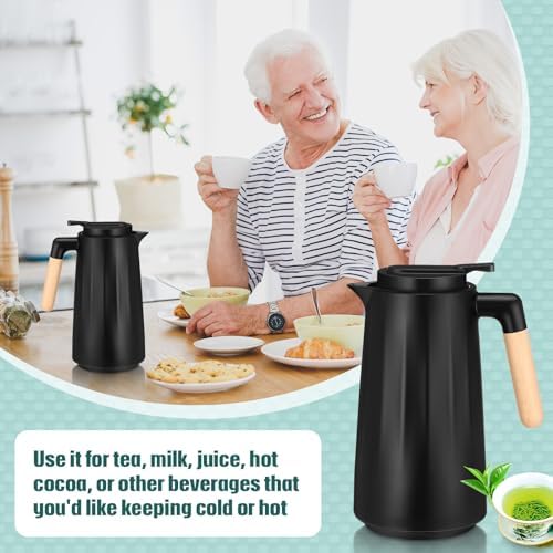 Ziliny 2 Pcs 34 oz Thermal Coffee Carafe for Keeping Hot/Cold Double Wall Vacuum Carafe with Insulated Glass Liner and Wood Handle Coffee Pot Container for Drinks Milk Tea Chocolates(Black) - Image 4