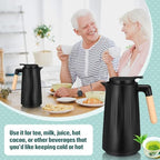 Ziliny 2 Pcs 34 oz Thermal Coffee Carafe for Keeping Hot/Cold Double Wall Vacuum Carafe with Insulated Glass Liner and Wood Handle Coffee Pot Container for Drinks Milk Tea Chocolates(Black) - Image 4