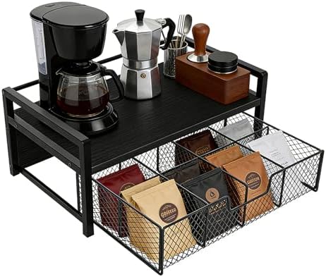 Tea Bag Organizer Wood Tea Organizer with 8 Compartments Storage Chests Tea Station Chest Display Container Box for Countertop Kitchen by ULIKEUS
