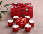 Chinese Traditional Wedding Decoration Supplies Double Happiness Porcelain Tea Set Teapot and Tea Cup 7 Pcs, Red Wedding Porcelain Tea Set, Double Happiness Tea Service Set for Adults - Image 2