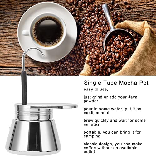 Zerodis Single Spout Mocha Pot, Stainless Steel Espresso Maker Coffee Pot Lightweight Cafe Maker Portable Outdoor Camping Brewed Coffee Cup for All Electric Ceramic Gas Stovetops(50ml) - Image 5