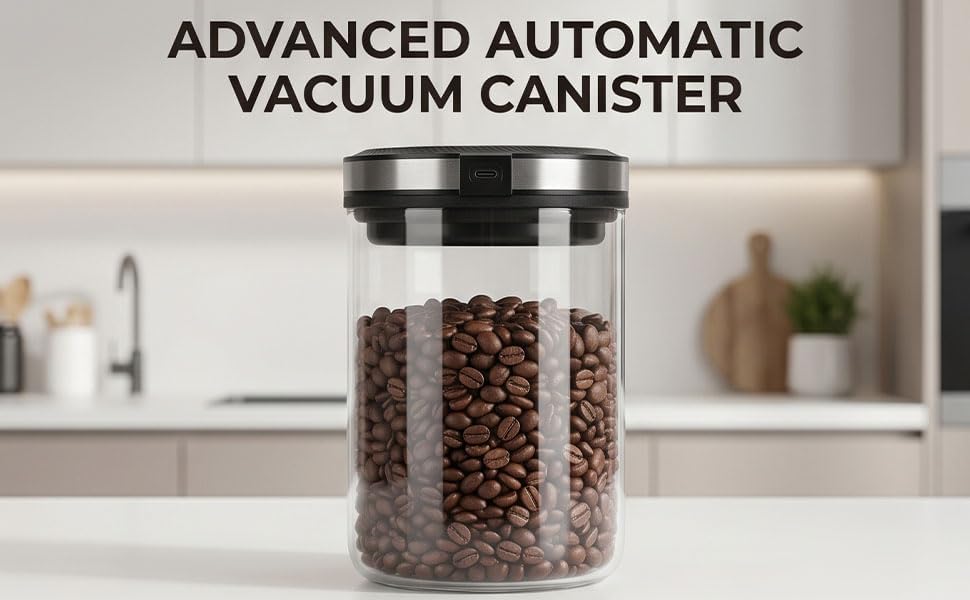 Haofy Automatic Vacuum Coffee Canister Rechargeable Glass Airtight Storage Container 2000mAh Lithium Battery LED Display Real Time Pressure Sensor for Coffee Beans Freshness - Image 2