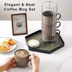 HASENSE Porcealin Coffee Mugs, Stackable Coffee Cups Set of 4 with Stand - 15 oz Large Ceramic Ribbed Latte Cup Set for Cappuccino, Tea, Hot Cocoa, Drinks - Dishwasher & Microwave Safe, Brown - Image 5