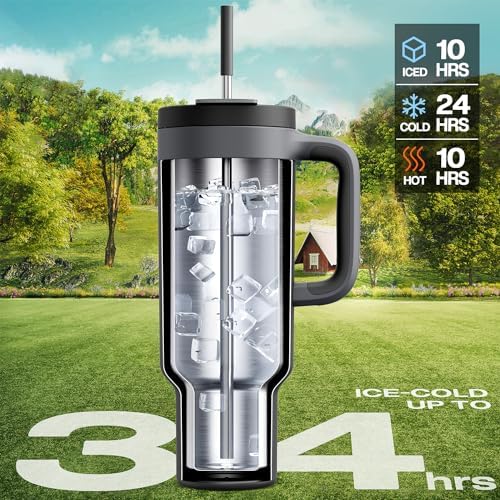 POWCAN 50 oz Tumbler with Handle, 2-in-1 Straw and Sip Lid, Leakproof, Dishwasher Safe, Insulated Stainless Steel Travel Coffee Mug, Keeps Cold for 34 Hours, Fits in Car Cup Holder (Midnight) - Image 2