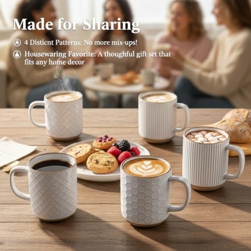 GBhome Coffee Mugs Set of 4, 12 oz White Coffee Cups with Large Handle - Image 7