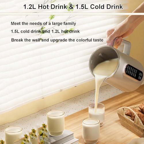 Soy Milk Automatic Plant Milk Maker With Reservation Function/Kettle Heater Stainless Steel Soybean Oat Maker/1.2l Hot Drinks 1.5l Cold Drinks (With 2 Tea Cups) - Image 2
