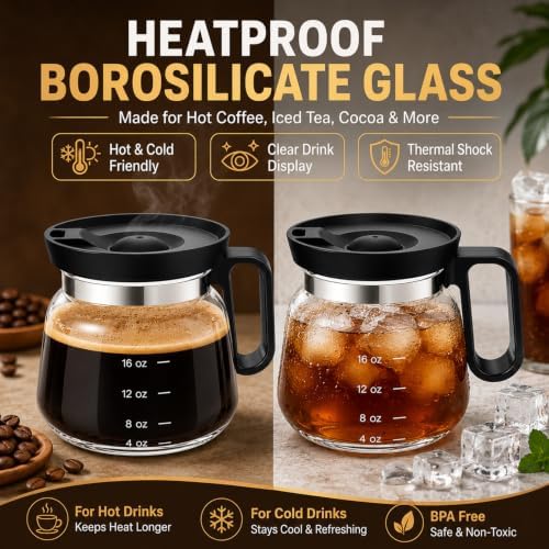 2PCS Mini Coffee Pot Mug,16 Oz Glass Travel Cup Maker Looks like Pot with Spill Proof Lid, Funny Novelty Small Unique Shaped Cool Clear Home Office Gifts for Hot Teas, No Ceramic - Image 4