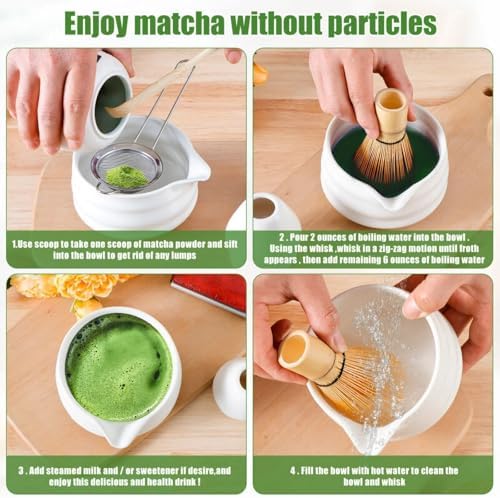 7-Piece Matcha Tea Set Kit with Whisk Chasen,Bowl Chawan,Scoop,Sifter,Holder & Towel-Complete Ceramic Set for Tea Lovers & Enthusiasts - Image 7