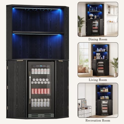 kepptory 71" Corner Bar Cabinet with Mini Fridge Space, LED Light Cabinet - Image 7