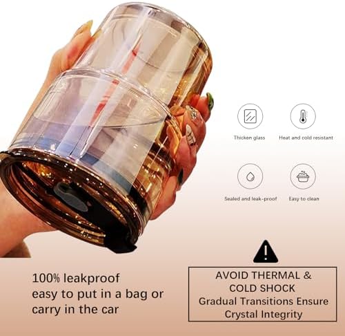 BLUEPOLAR 13 oz Tumbler Water Glass, Water Bottle with Straw and Dustproof Lid, Coffee Ice Cup Double Wall Insulated Glass Cup (Amber-4pack) - Image 4