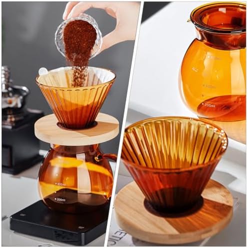 Healifty Reusable Coffee Filter Cone with High Borosilicate Glass and Wood Handle, Easy to Clean and Sturdy Coffee Accessory for Kitchen the Road Use - Image 4