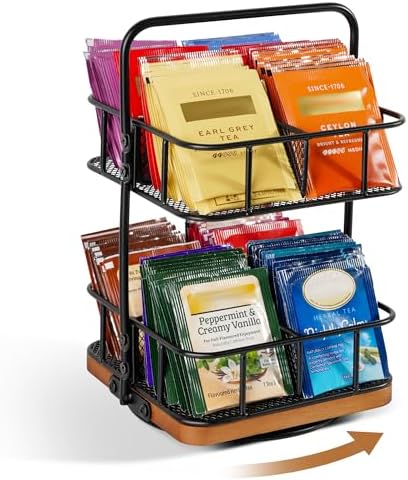 Rotating 2 Tier Tea Bag Organizer, 360° Spinning Teabag Organizer by TeaBunch