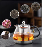 Induction Cooker Special Glass Teapot With Cool Handle, Heat Resistant Borosilicate Glass Teapot With Stainless Steel Inner Filter,tea Kettle Stovetop Glass Flower T A-1.4L - Image 5