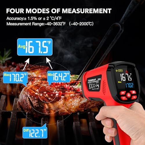 Infrared Thermometer Temperature Gun, -40℉-3632℉, Non Contact Digital Laser Thermometer Pyrometer 50:1 High Temp with Color LCD Display for Industrial HVAC Forge Metal Smelting - Image 6